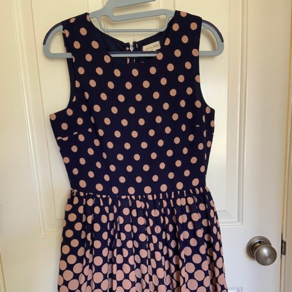 chiffon navy/pink polka dot dress